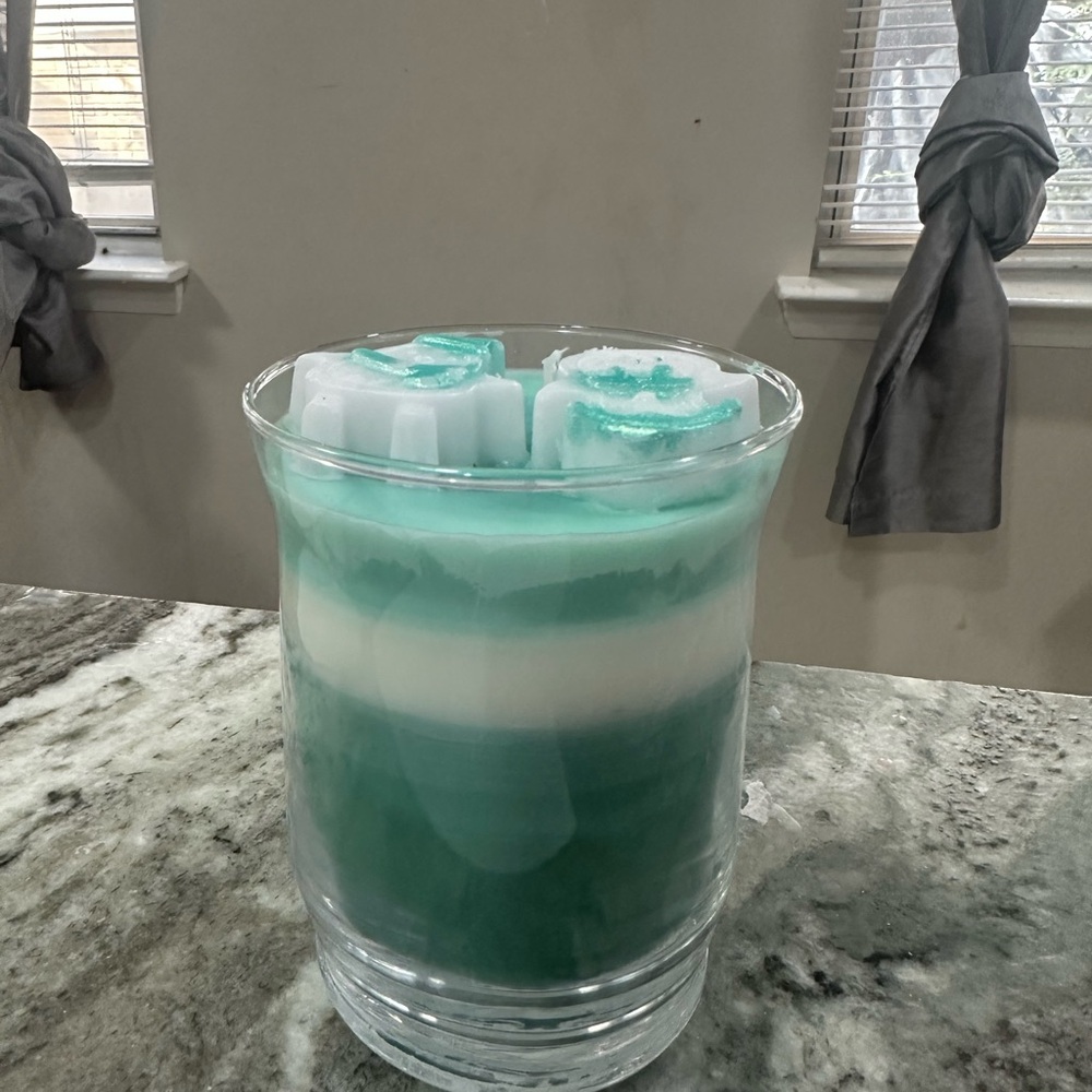 Green and White Layered Candle